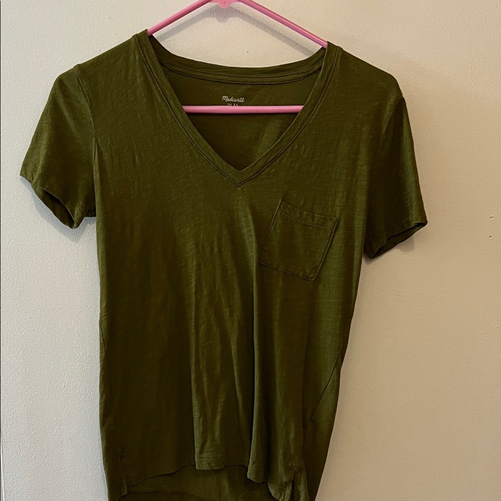 Madewell Forest Green V-Neck Tee
